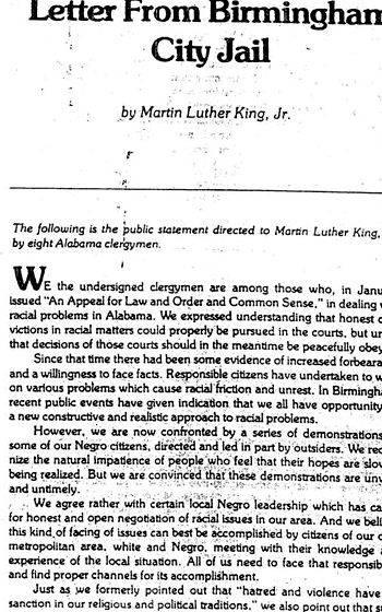 Martin Luther King Jr. “Letter From Birmingham Jail” Essay Sample