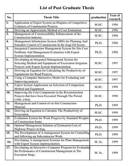 Civil engineering thesis list