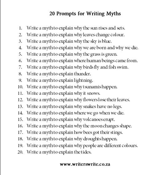 20 prompts for writing myths from the