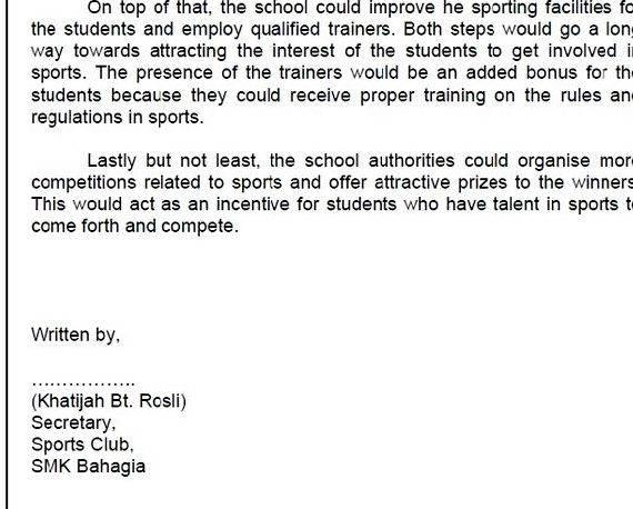 Article writing sample spm letter normally, this is not acceptable