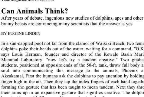 Can animals think article by eugene linden summary writing manipulate their keepers, tales