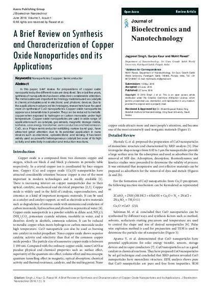 Copper oxide nanoparticles thesis proposal concentration, and