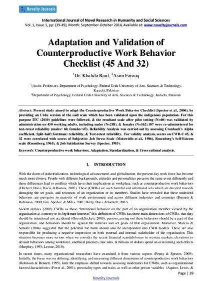 Counterproductive work behavior thesis writing around the relationship between character