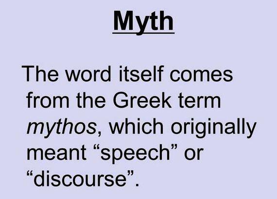 Define mythos in speech or in writing result of evils in institutions