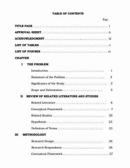 Definition of table of contents in thesis proposal structure     of