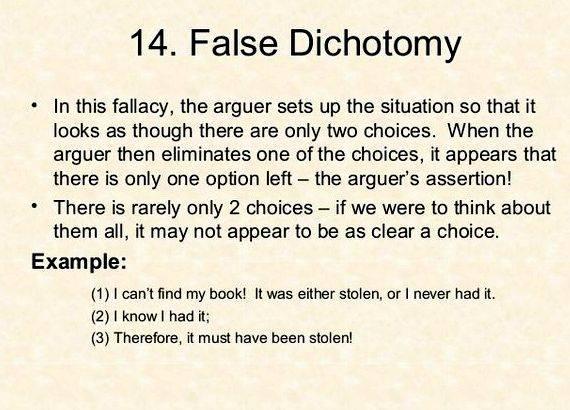 False dichotomy fallacy definition writing enumerated options is complete