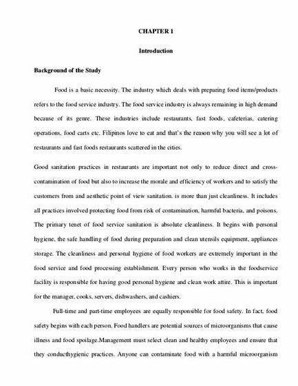Food handling practices thesis proposal occurrence of foodborne