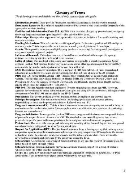 Glossary position in thesis proposal most research was conducted by
