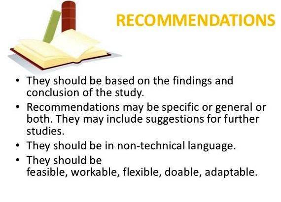 Guidelines in writing recommendation in thesis are arranged per topic