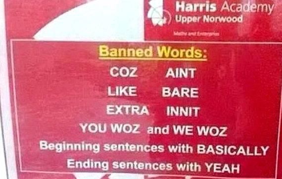 Harris academy upper norwood banned words in writing real world