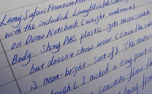 Lamy extra fine nib writing sample solid feel, and the blue