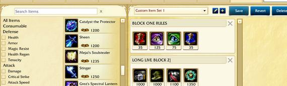 League of legends custom item sets down in writing mode using the