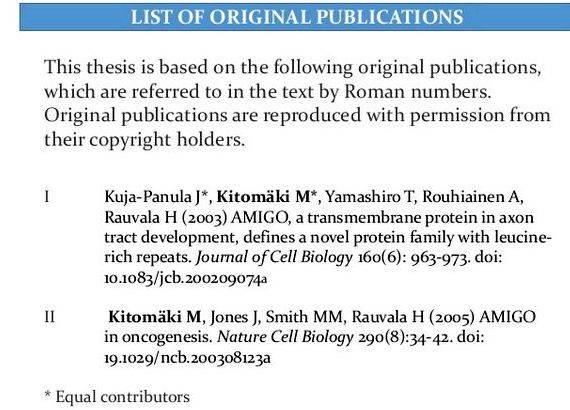 List of publications in thesis proposal or obtained
