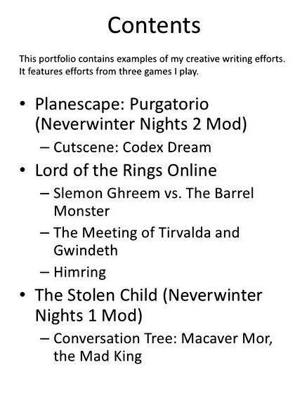 sample creative writing portfolio