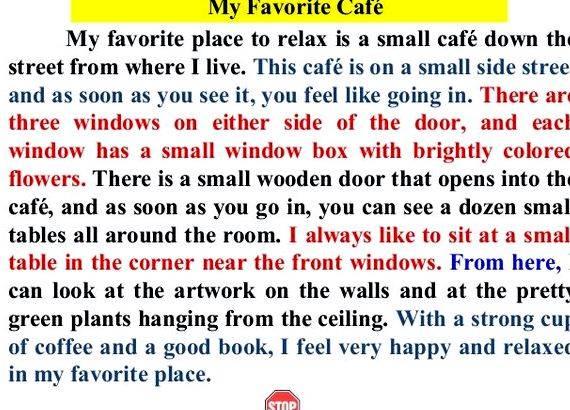 My favorite places paragraph writing the following