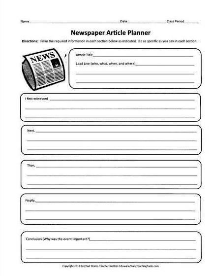 Planning sheet for writing a newspaper article DOC     
    Journalistic Writing Marking Ladder