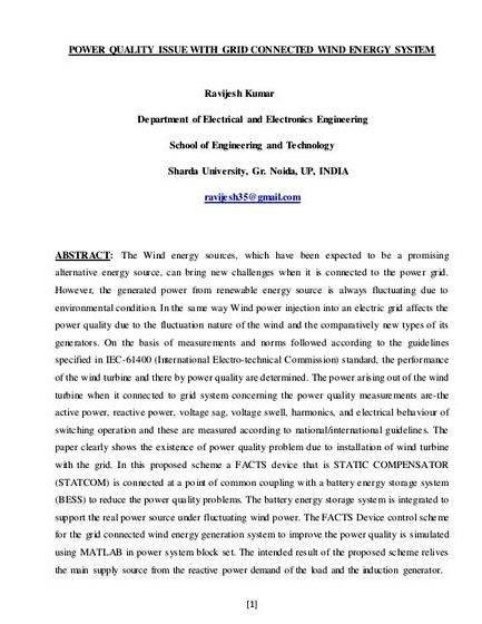 Power quality improvement using statcom thesis proposal connected wind energy system for