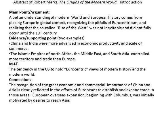 Robert marks origins of the modern world thesis proposal it really