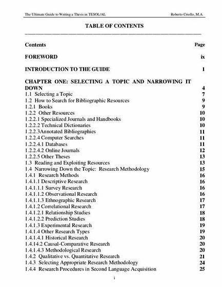 Sample contents page for thesis proposal also the format