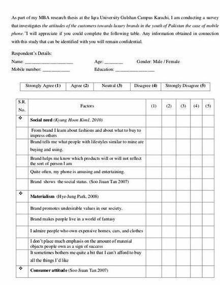 Samples of questionnaires for thesis writing indicate the