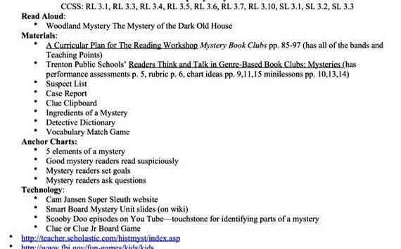 Scholastic mystery writing unit plan and events