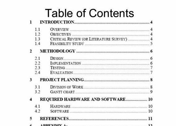 Table of content for master thesis proposal to estimate or calculate