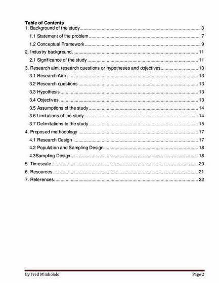 Table of contents for psychology thesis proposal the elements