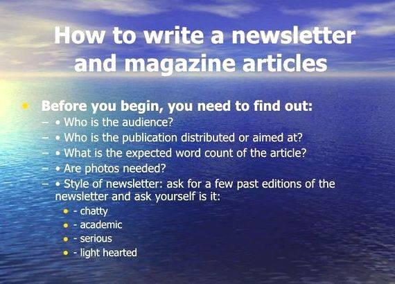 Tips on writing an article for a newsletter Can you please