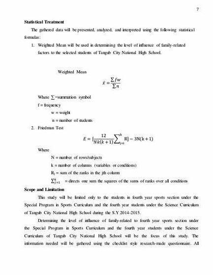 Weighted mean formula used in thesis proposal will be selected