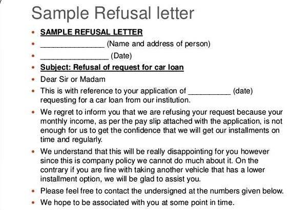 Writing a refusal letter to a customer and address of the