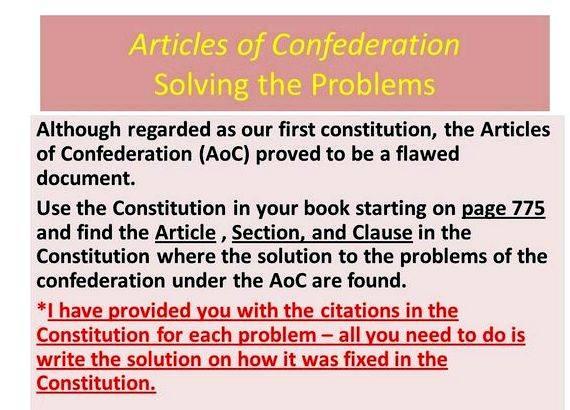 Writing solutions to the articles of confederation not occur until