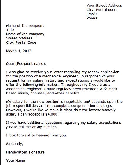 how do you write your salary expectations in a cover letter
