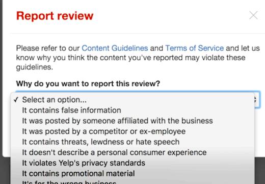 Yelp terms of service or content guidelines for writing resource they can
